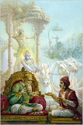 Dhrtarastra consultando a Sanjaya bhagavad gita
