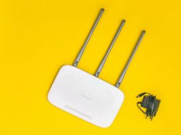 wifi router on yellow background