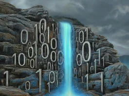 a magical fountain with 1 and 0s all around